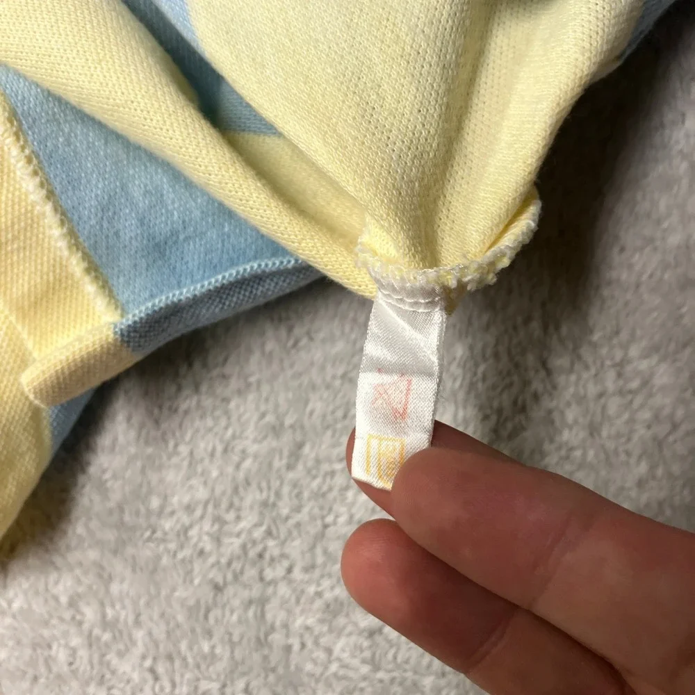 Vintage 80s Polo Ralph Lauren Pique Polo Shirt Yellow Blue Striped Mens Medium